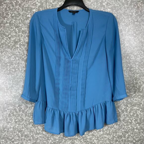 Banana Republic Womens Blue Pintuck Ruffle Blouse - Size Small - Preppy Corpcore - Picture 1 of 6
